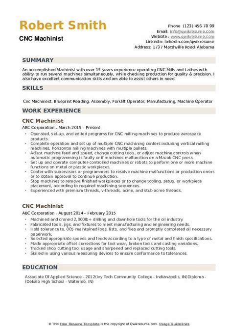 cnc machine operator summary for resume|cnc machinist resume summary.